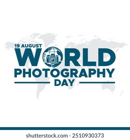 World Photography Day, 19 August, Greeting card for Photography Day, editable template, World Photography Day stock illustration. eps file.