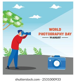 World Photography day 19 August. flat vector modern illustration 