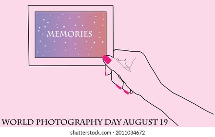 World Photography Day August 19. Vector template for banner, typography poster, card, flyer, sticker. EPS 10