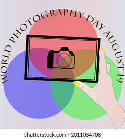 World Photography Day August 19. Vector template for banner, typography poster, card, flyer, sticker. EPS 10