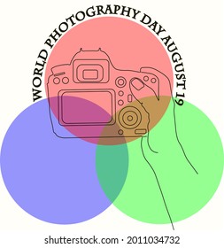 World Photography Day August 19. Vector template for banner, typography poster, card, flyer, sticker. EPS 10
