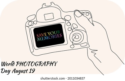 World Photography Day August 19. Vector template for banner, typography poster, card, flyer, sticker. EPS 10