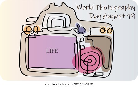 World Photography Day August 19. Vector template for banner, typography poster, card, flyer, sticker. EPS 10