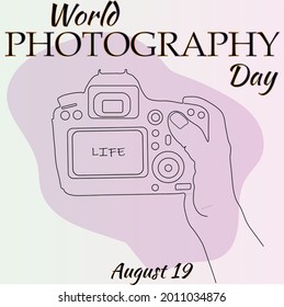 World Photography Day August 19. Vector template for banner, typography poster, card, flyer, sticker. EPS 10