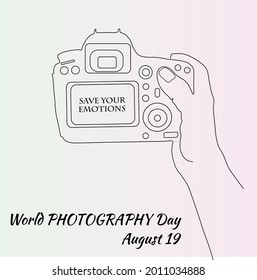 World Photography Day August 19. Vector template for banner, typography poster, card, flyer, sticker. EPS 10