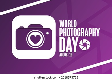 World Photography Day. August 19. Holiday concept. Template for background, banner, card, poster with text inscription. Vector EPS10 illustration