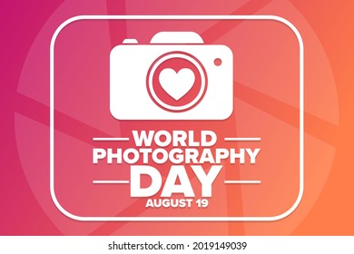 World Photography Day. August 19. Holiday concept. Template for background, banner, card, poster with text inscription. Vector EPS10 illustration