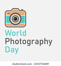 World Photography Day, August 19. Minimalistic Typography Decorated Design.Photography icon style.Vector illustration.Template for background, banner, card, poster.