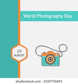 World Photography Day, August 19. Minimalistic Typography Decorated Design.Photography icon style.Vector illustration.Template for background, banner, card, poster.