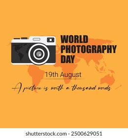 World photography day August 19 banner Poster flayer template design illustration. World camera day post design. Photography day illustration. Photography day post with yellow background