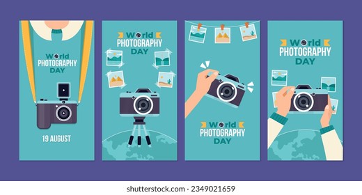 world photography day background. August 19th. international photography day celebration. illustration for Posters, Banners, Invitations, Events with photographic equipment and cameras.