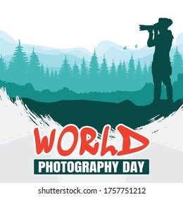 World photography day background, Photographer with camera vector illustration.