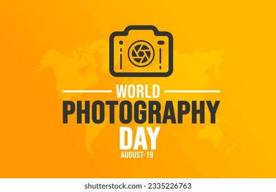 Plantilla de fondo del Día Mundial de la Fotografía. Concepto de vacaciones. plantilla de diseño de fondo, pancarta, carteles, tarjetas y afiches con inscripción de texto y color estándar. ilustración vectorial.
