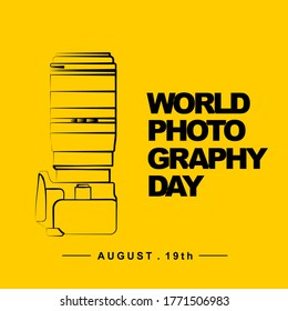 World Photography Day with camera outline art vector illustration. Good template for Photography design.