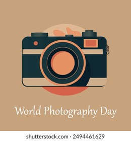 World Photography Day camera Vector Illustration.  Suitable for greeting cards, posters and banners.