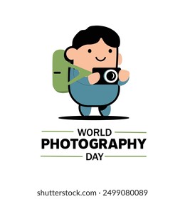 World photography day concept cartoon cheracter t-shirt design vector illustration isolated on white background
