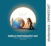 world photography day. world photography day creative banner, poster, social media post, template, background, postcard design etc. Tourism creative concept. 