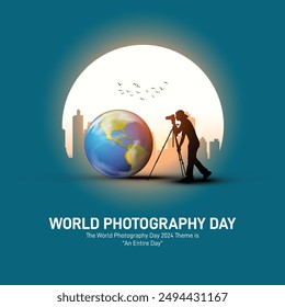 día mundial de la Fotografía. Anuncio creativo del día mundial de la Fotografía, afiche, publicación en redes sociales, Plantilla, fondo, diseño de postal, etc. Concepto creativo de turismo. 