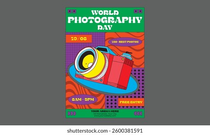World Photography Day Flyer. Template for invitation, cover, banner, poster, flyer. Vector illustration.