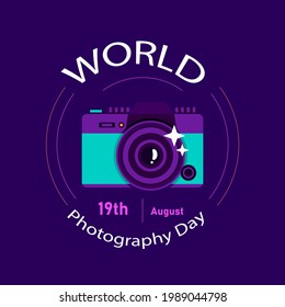 World Photography Day. Happy World Photography DayCamera Vector Design,  World Map, August 19.vector design. 
background.Photography. EPS 10