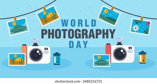 world photography day horizontal banner illustration