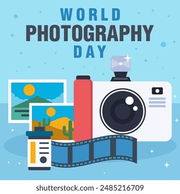 world photography day illustration with vintage camera