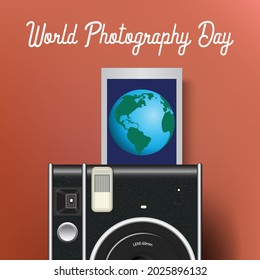 World photography day image with globe and camera