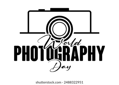 World photography day lettering design with lens vector illustration.