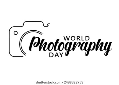 World photography day lettering design with lens vector illustration.