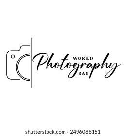 World photography day lettering design with lens vector illustration.