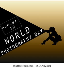 World Photography Day with World Map Background, photographer taking photo. World Photography Day social media banner cover post design 