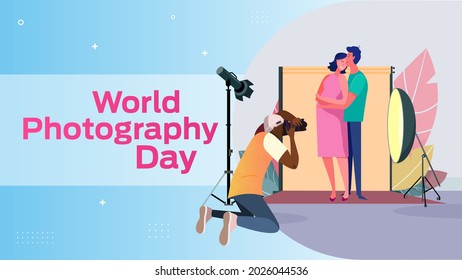world photography day on August 19 business brochure flyer banner design horizontal template vector, cover presentation abstract, modern publication poster and flag-banner, layout in rectangle size.