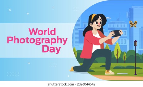 world photography day on August 19 business brochure flyer banner design horizontal template vector, cover presentation abstract, modern publication poster and flag-banner, layout in rectangle size.