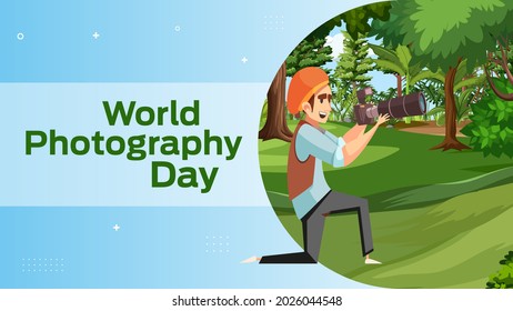 world photography day on August 19 business brochure flyer banner design horizontal template vector, cover presentation abstract, modern publication poster and flag-banner, layout in rectangle size.