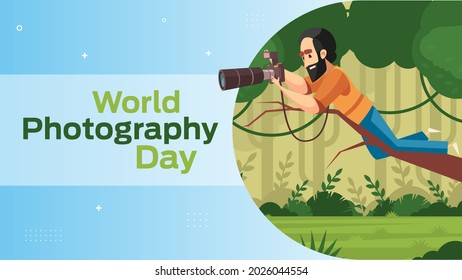 world photography day on August 19 business brochure flyer banner design horizontal template vector, cover presentation abstract, modern publication poster and flag-banner, layout in rectangle size.