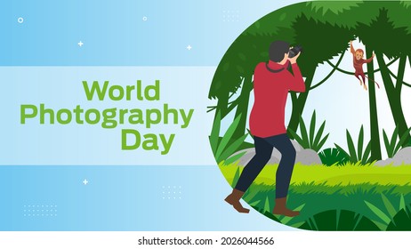 world photography day on August 19 business brochure flyer banner design horizontal template vector, cover presentation abstract, modern publication poster and flag-banner, layout in rectangle size.