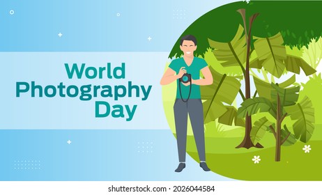 world photography day on August 19 business brochure flyer banner design horizontal template vector, cover presentation abstract, modern publication poster and flag-banner, layout in rectangle size.