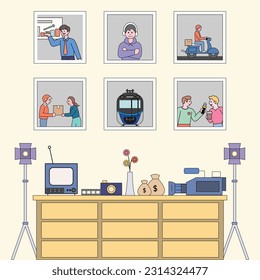World photography day. Outline flat design style minimal vector illustration set for photography.