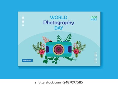 World Photography day poster banner template with mockup