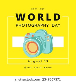 World Photography Day Poster, Vector illustration design with Yellow Backgound.