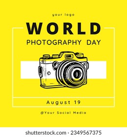 World Photography Day Poster, Vector illustration design with Yellow Backgound.