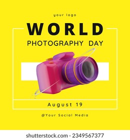 World Photography Day Poster, Vector illustration design with Yellow Backgound.