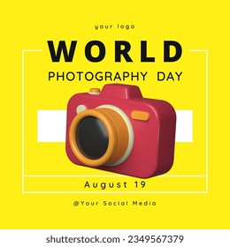 World Photography Day Poster, Vector illustration design with Yellow Backgound.