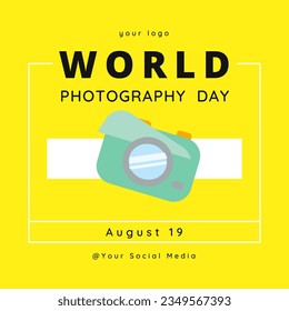 World Photography Day Poster, Vector illustration design with Yellow Backgound.
