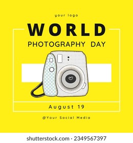 World Photography Day Poster, Vector illustration design with Yellow Backgound.