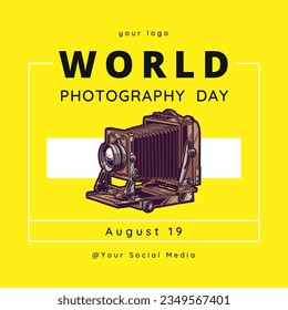 World Photography Day Poster, Vector illustration design with Yellow Backgound.