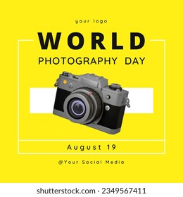 World Photography Day Poster, Vector illustration design with Yellow Backgound.