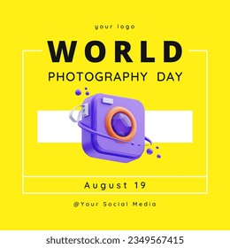 World Photography Day Poster, Vector illustration design with Yellow Backgound.