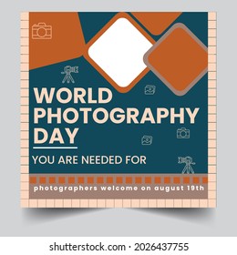 World Photography Day social media Facebook Instagram all post  Design Template. Vector Thin Line Background