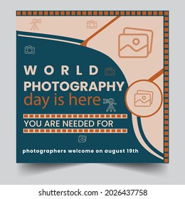 World Photography Day social media Facebook Instagram all post  Design Template. Vector Thin Line Background